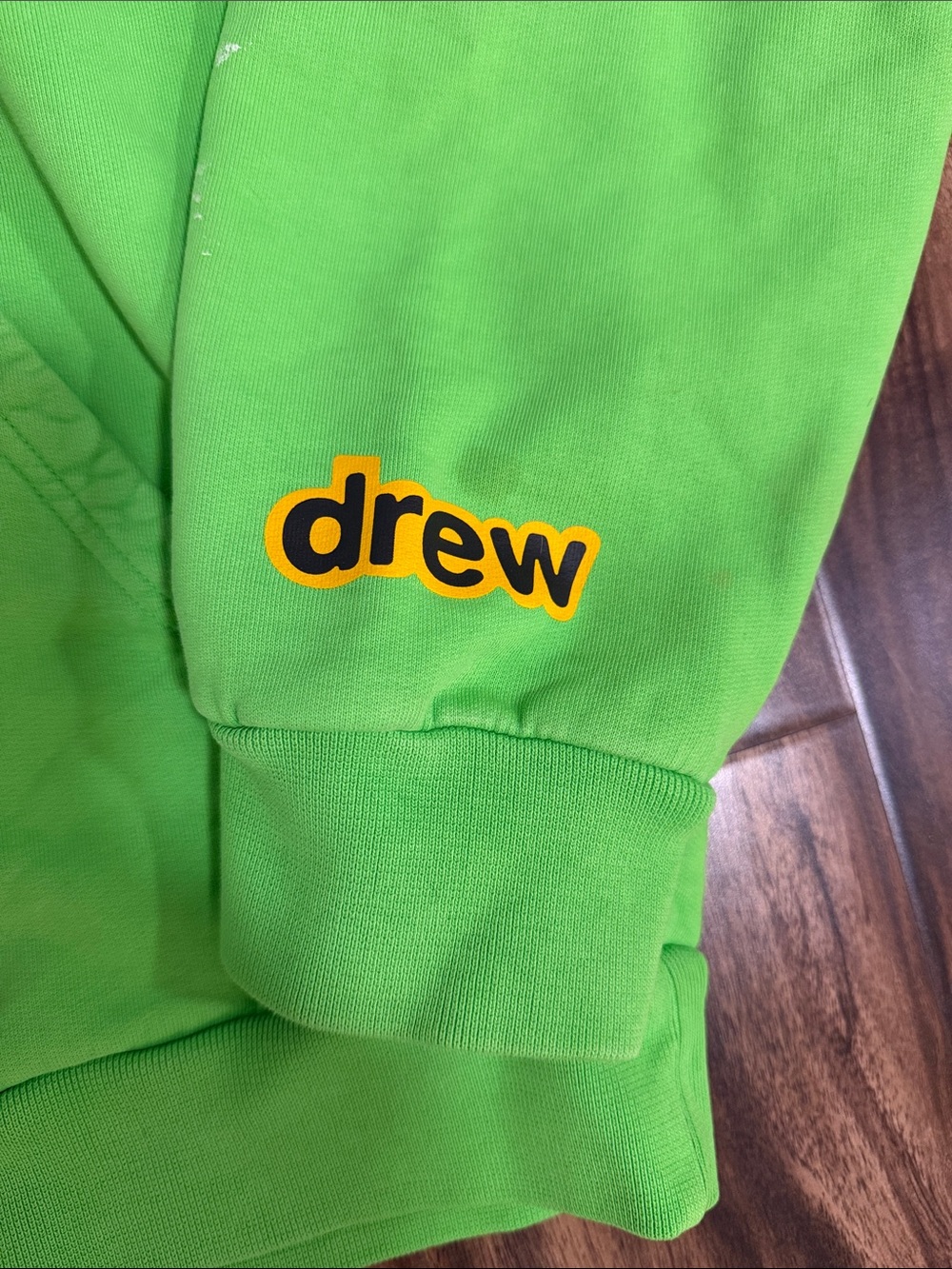 drew house Neon Green Hoodie with Yellow Smiley Logo - Picture 3 of 5
